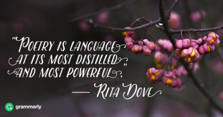 A flowering tree with text that says: Poetry is a language at its most distilled and most powerful. Rita Dove.