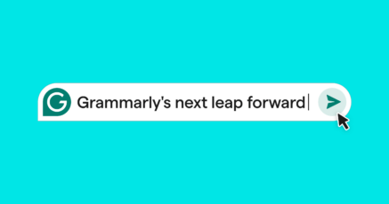 Grammarly's logo beside the text, "Grammarly's next leap forward"