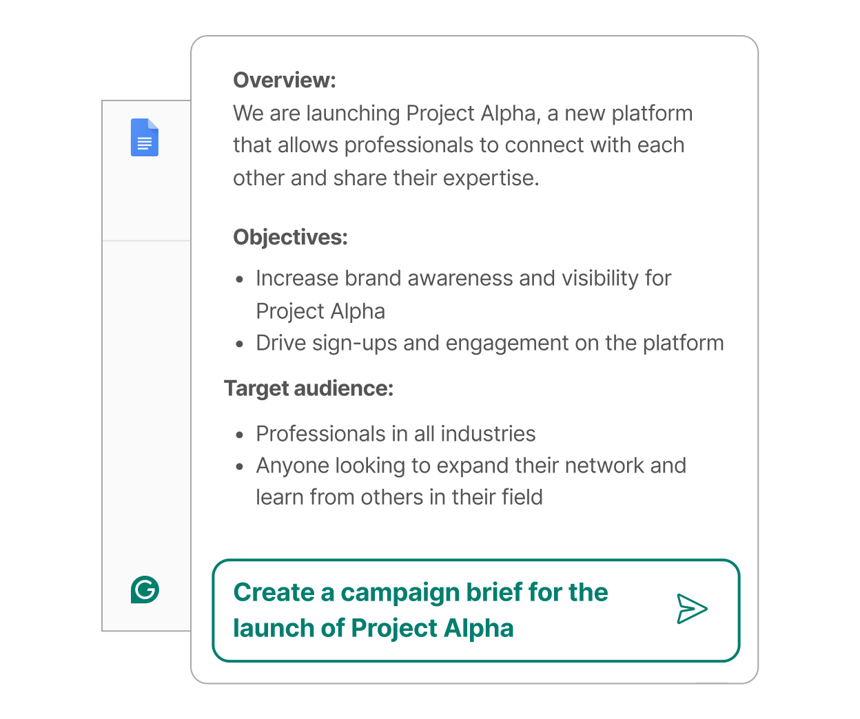 Grammarly creates a campaign brief using AI