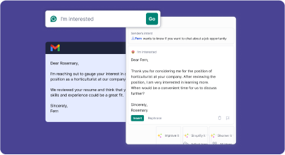 Grammarly's Quick Reply feature