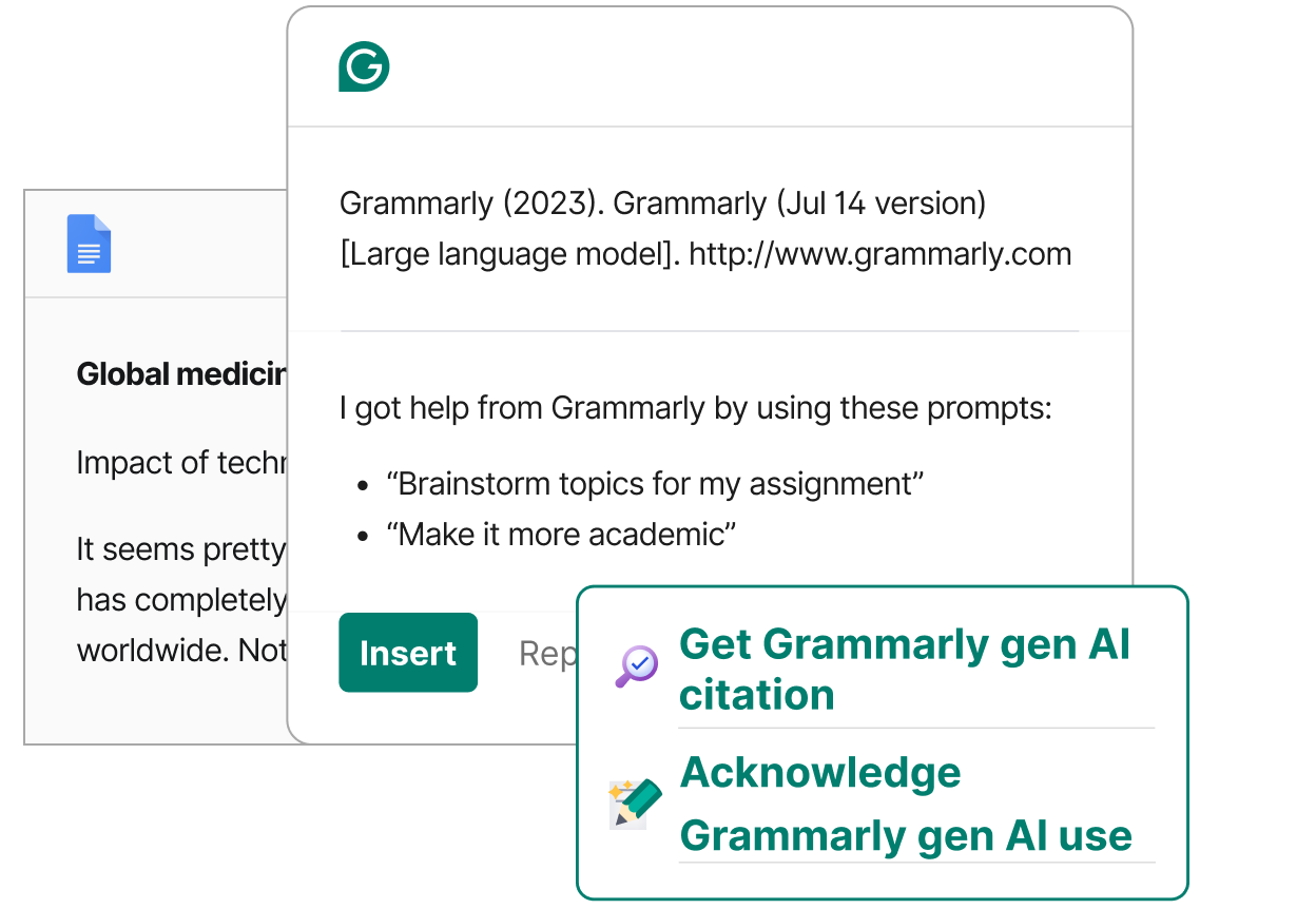 Get full AI citation using Grammarly