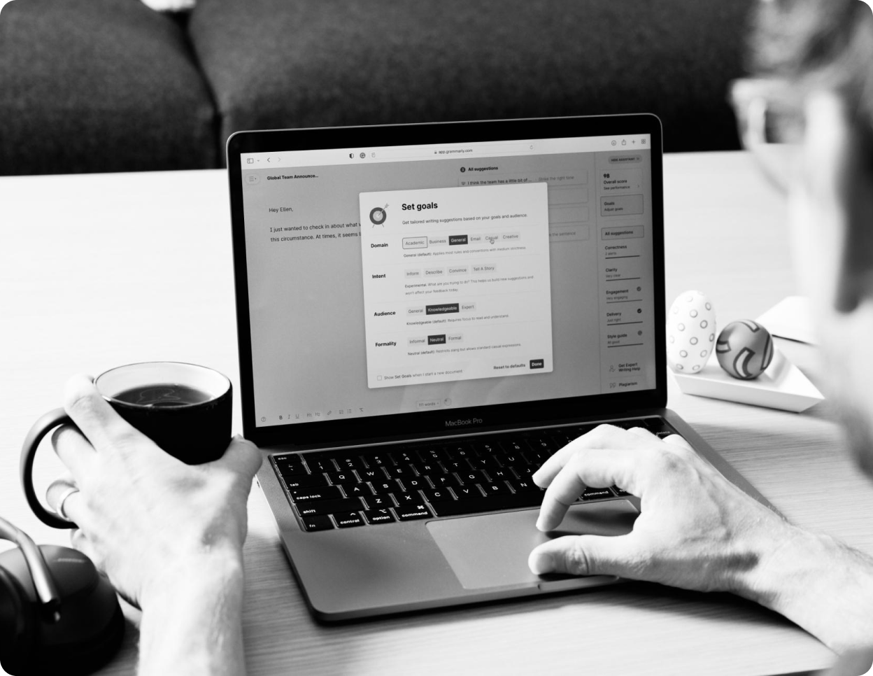 An example of Grammarly's analytics UI