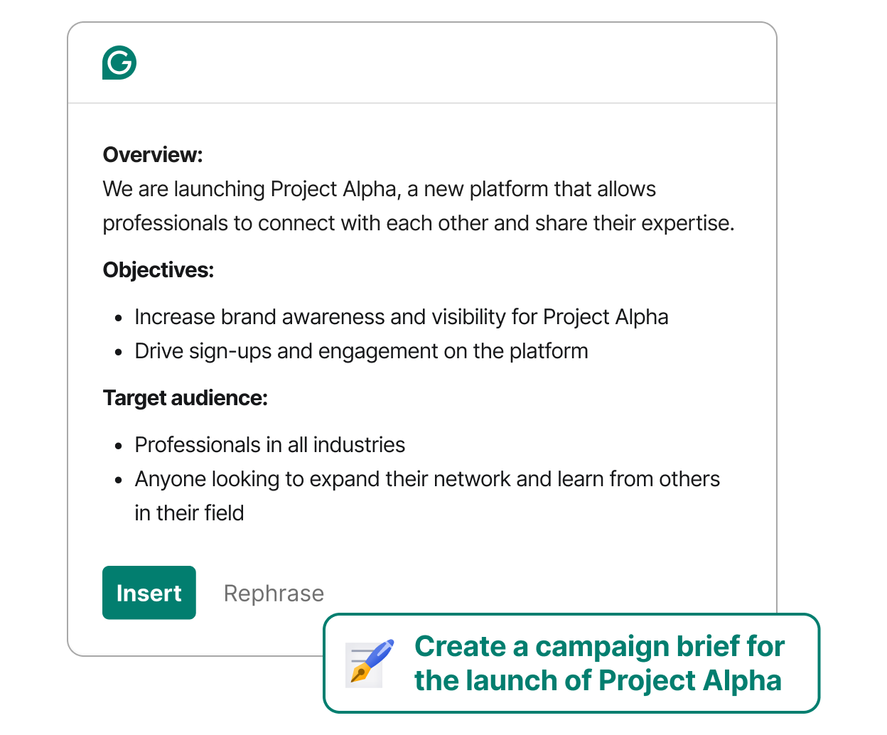 A user prompting Grammarly to create a campaign brief
